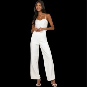 Lulus Exquisite Posture White Floral Embroidered Tiered Jumpsuit NWOT